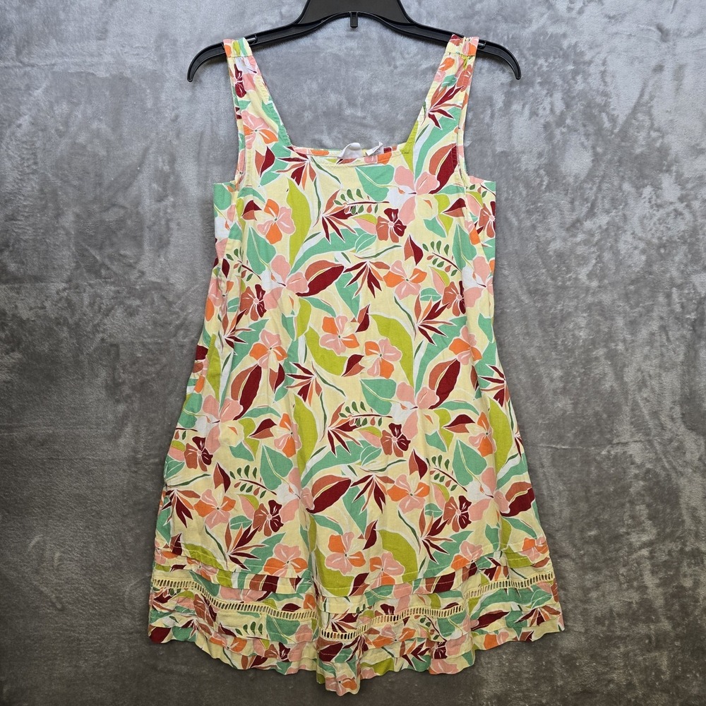 Women's Tropical Linen Blend Mini Dress Relaxed XS Resort Beachy Vacay Pockets